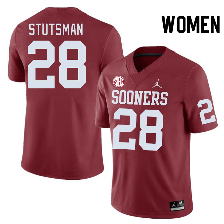 Women #28 Danny Stutsman Oklahoma Sooners 2024 SEC Conference College Football Jerseys-Crimson